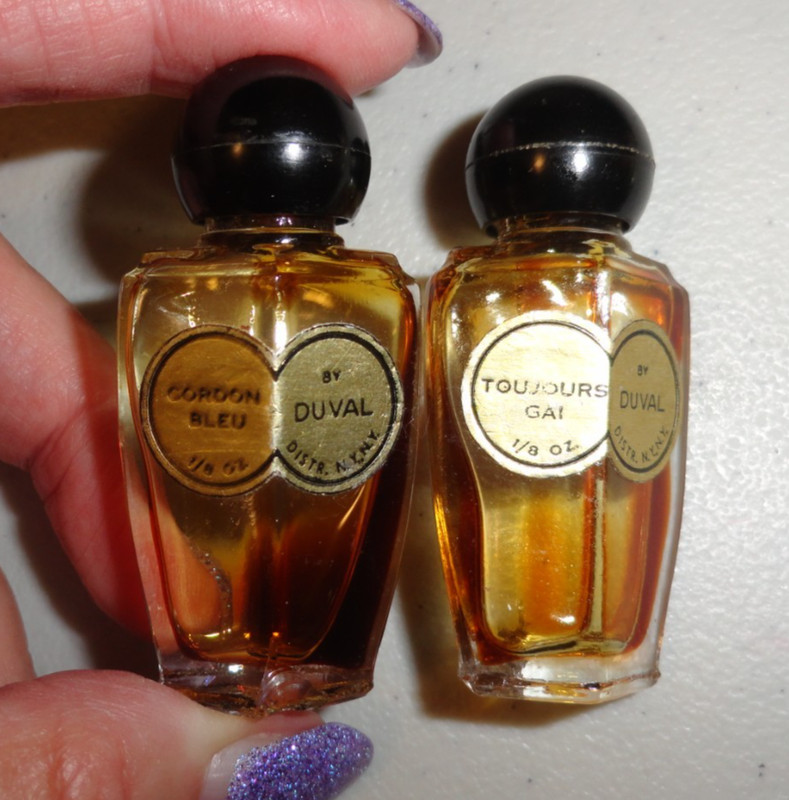 Vintage Duval Cordon Bleu & Toujours Gai Miniature Empty Perfume Bottles 1/8 oz