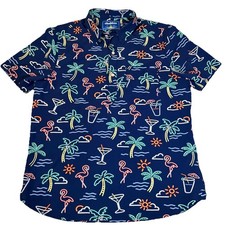 Chubbies Performance Polo Shirt Mens Large The Neon Palm Blue Tropical AOP