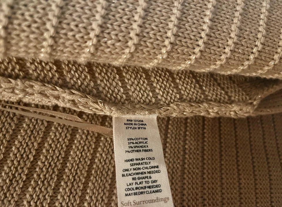 Suéter Soft Surroundings Dorado Metálico Brillante Frente Abierto Plumero Cárdigan Midi Foto 4 de 4