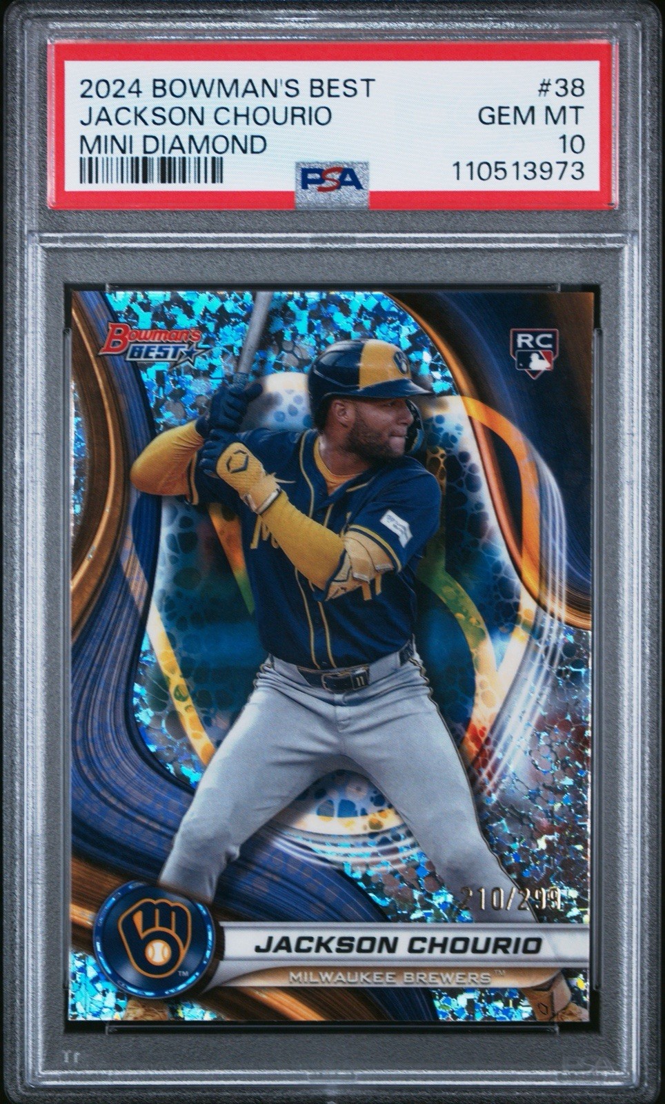 2024 BOWMAN'S BEST #38 JACKSON CHOURIO MINI DIAMOND #/299 PSA 10 Gem Mint