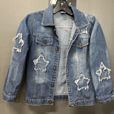 Girls Charmdeer Blue Jean Jacket Frayed Stars Size XS