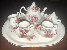 Vintage Golden Crown Fine Bone China Miniature Tea Set Roses Made England 8.75