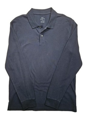 Marks & Spencer Mens M Navy Long Sleeve Polo Shirt Cotton