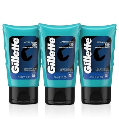 3 Gillette After Shave Gel Sensitive Skin 2.50 oz Bottles (75ml)