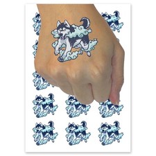 Ethereal Siberian Husky Dog Cloud Mist Temporary Tattoo Fake Body Art