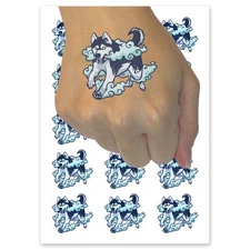 Ethereal Siberian Husky Dog Cloud Mist Temporary Tattoo Fake Body Art