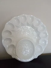 Deviled Egg -Chip-Dip Plate White Ceramic, 12 in Diameter, Shafford