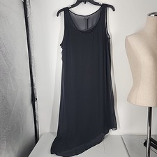 Eileen Fisher Size Medium 100 Silk Overlay Modal Midi Dress Black