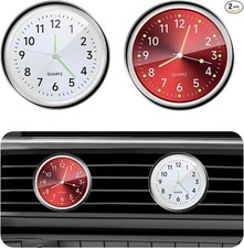 2 Pcs Mini Car Clock Round Shape Luminous Dashboard Clock Redwhite