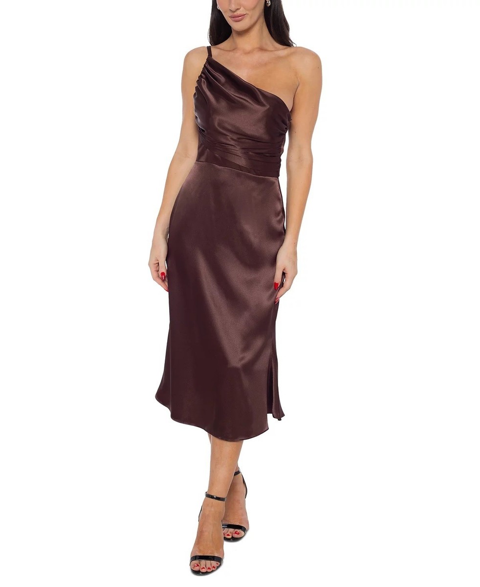 black bodycon work dress ZAPAKA Women One Shoulder Sleeveless Midi Formal Dress with Slit, Black / US8 Size:US 14 W stretch fabric and split BiBiQ Momyknows Ruffle Off Shoulder