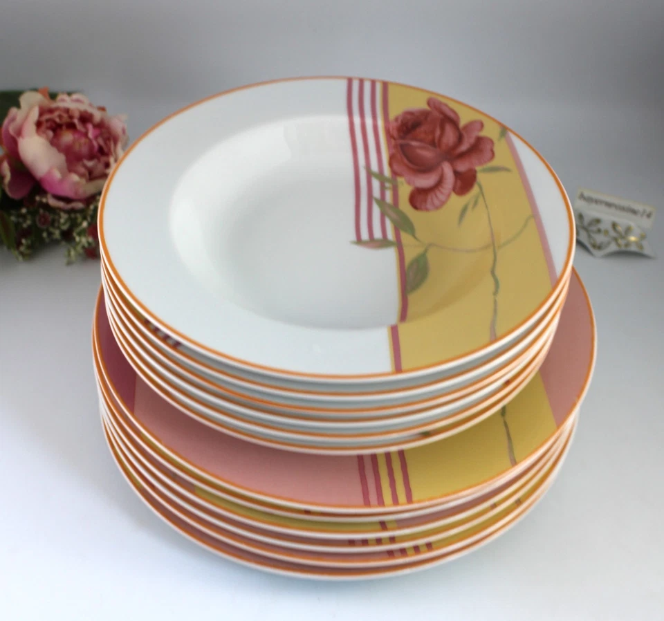 CreaTable Porzellan - Speiseservice 12 tlg. Speiseteller + Suppenteller Rosen - Bild 1 von 4