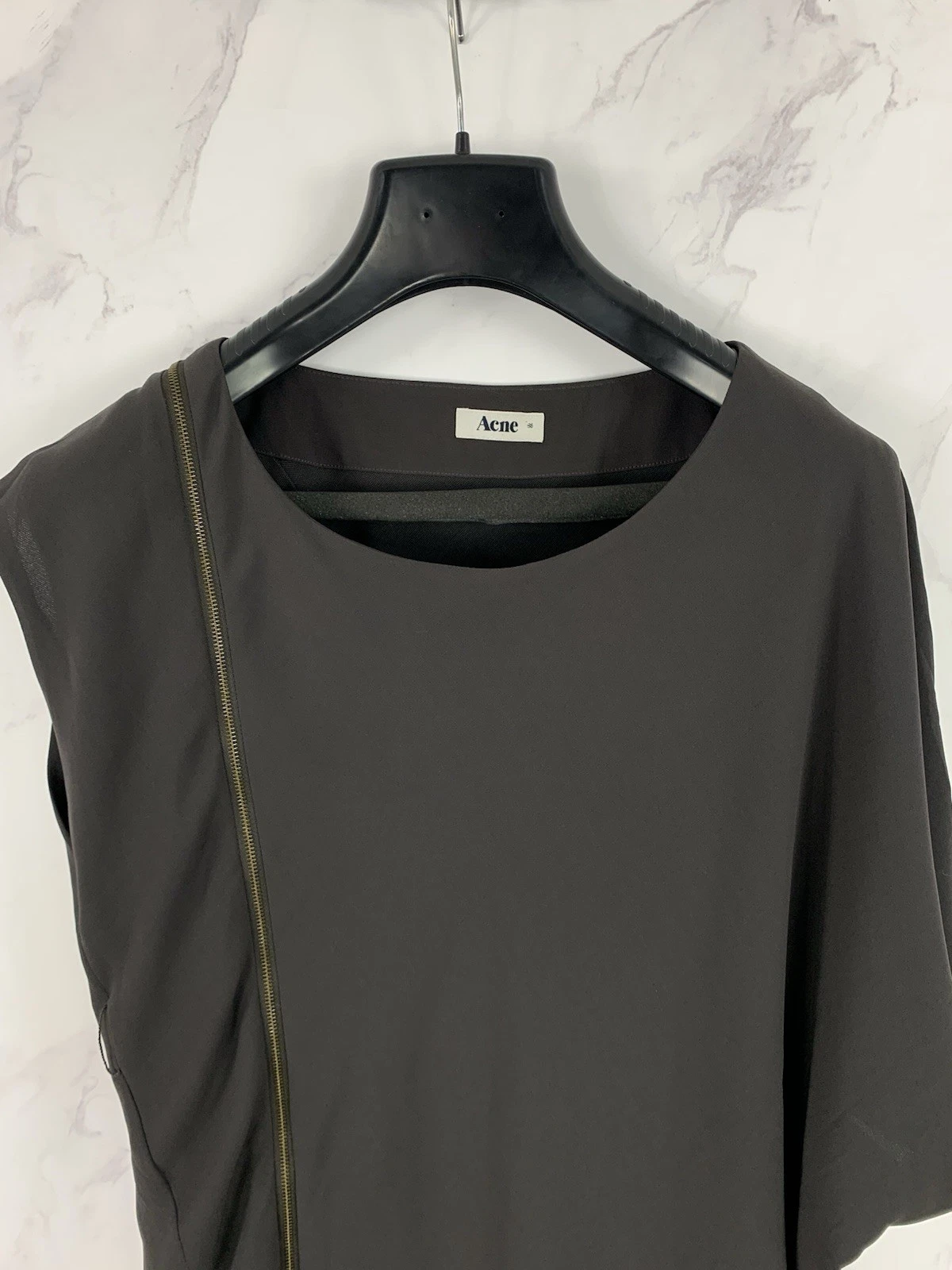 ACNE STUDIOS Abito asimmetrico Acne Designer grigio scuro con zip oversize taglia 36