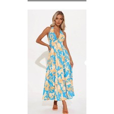 Gloria Linen Maxi Dress Blue/combo