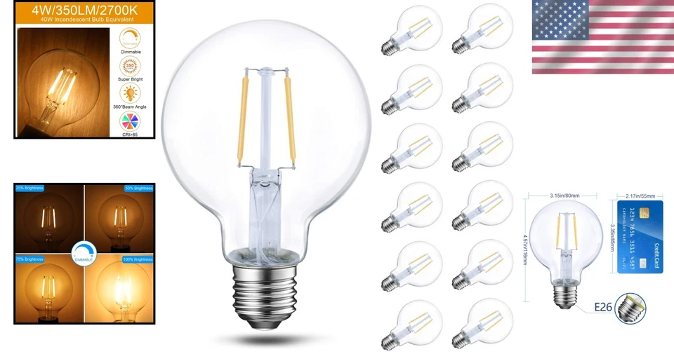 Vintage Globe LED Light Bulb 12-Pack - Image 2 of 4
