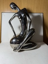 Modern Abstract Chrome Sculpture – Seated Human Figure – Home Decor