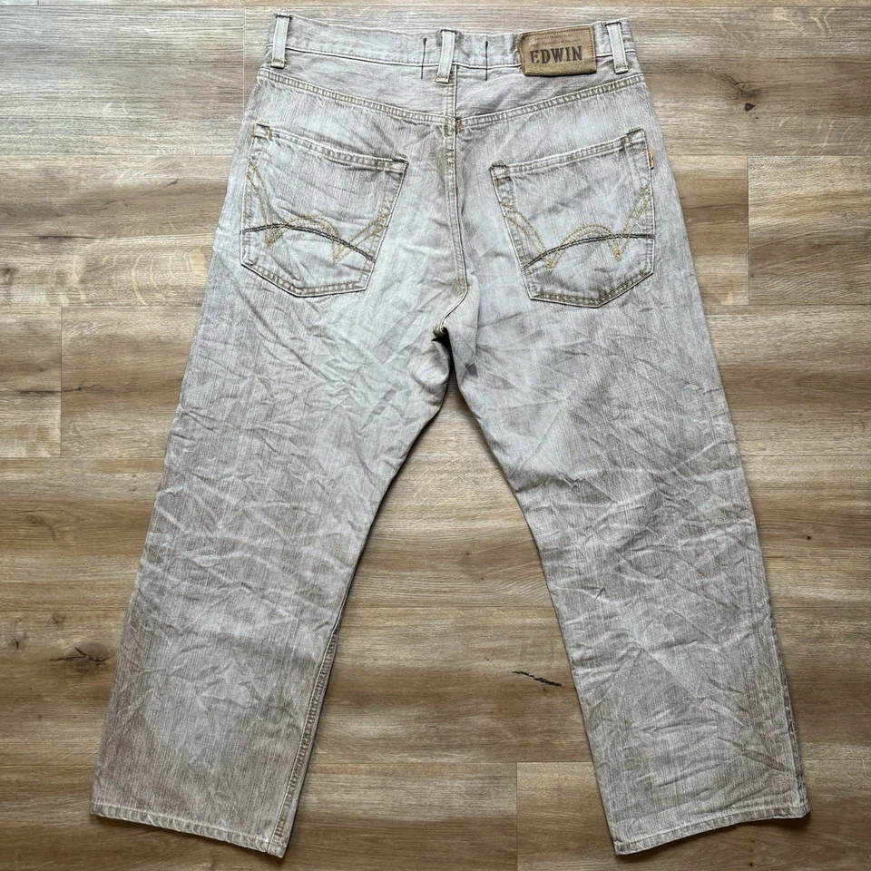 Edwin Selvedge Jeans Men 34x33 Brown Straight Leg 505V Redline Japan Inseam Alt. - Image 3 of 4