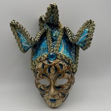 Venetian-Inspired New Orleans Mardi Gras Jester Mask Ornament Aquamarine Gold