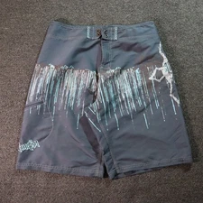 Y2K/2000s LOCALMOTION GRUNGE GRAPHIC GRAY SWIM SHORTS W34