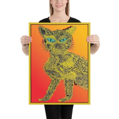 BRADY BUNCH - Psychedelic Cat 18''x 24'' ART PRINT Not Flocked 70s C@@L