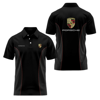 Custom Name - Men's Porschee Racing Black 3D Polo - All Size