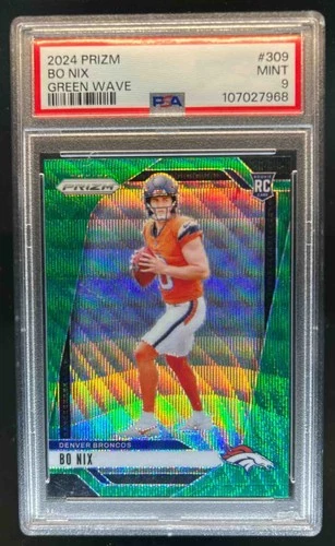 2024 Prizm Bo Nix RC Green Wave Rookie #309 Broncos PSA 9