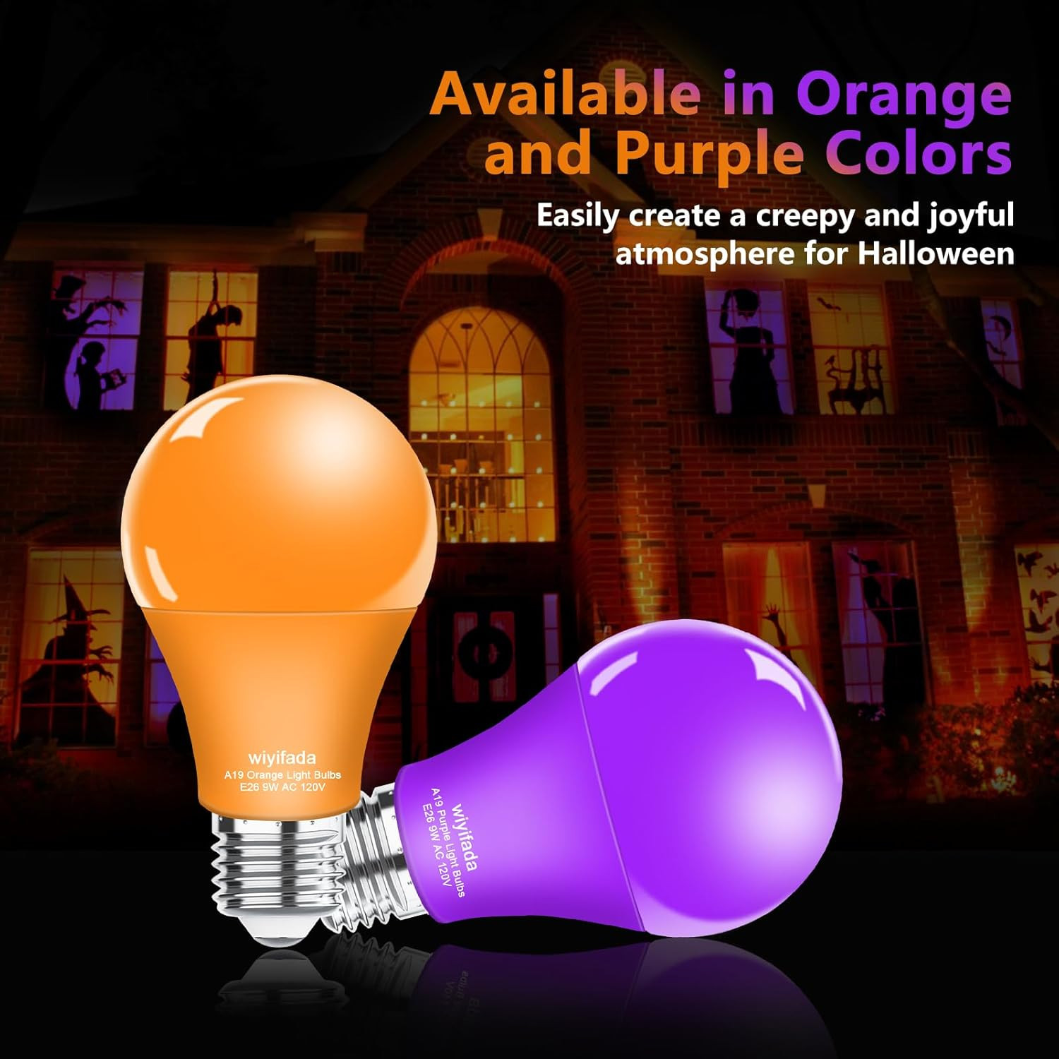 2 Pack A19 LED Orange Purple Light Bulbs,120V E26 Halloween Light Bulb LED Li...