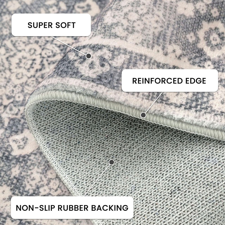 SILOLOOM Vintage Washable Runner Rug 2x6, Grey Beige Runners for