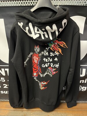 Disclaimer felpa uomo nera con cappuccio stampa retro street wear