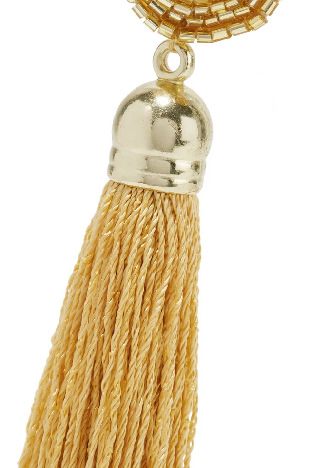 Pendientes Pierce KENNETH JAY LANE Couture chapados en oro, seda con borlas y cuentas NUEVO Foto 4 de 4