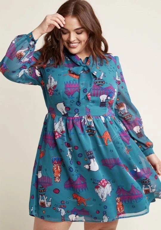 MOD CLOTH Anne’s Teal Circus AOP Dress ASO TV On Trial and Error Size Large Blue - Image 3 of 4