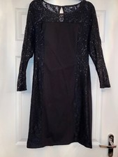 WALLIS Black Bodycon Sequin Side Panel Lace Dress Size 10 *FAST DELIVERY