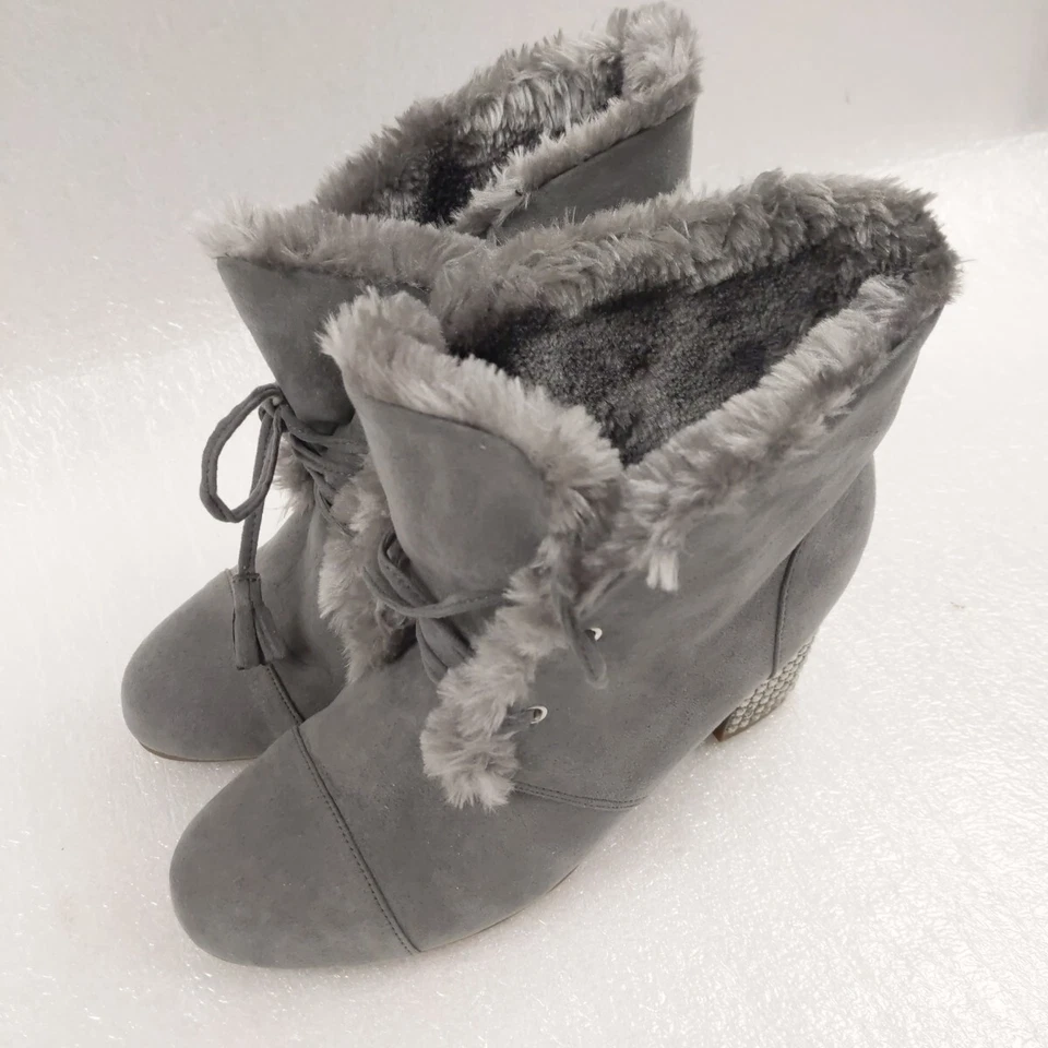 Bota de invierno Joan Boyce estrás gris curativo forrada de piel sintética gamuza sintética EE. UU. 8,5 Foto 2 de 4