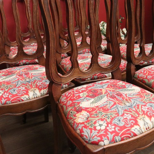 Set of 10 Antique French Oak Dining Chairs with William Morris 'Strawberry Thief - Picture 18 of 20