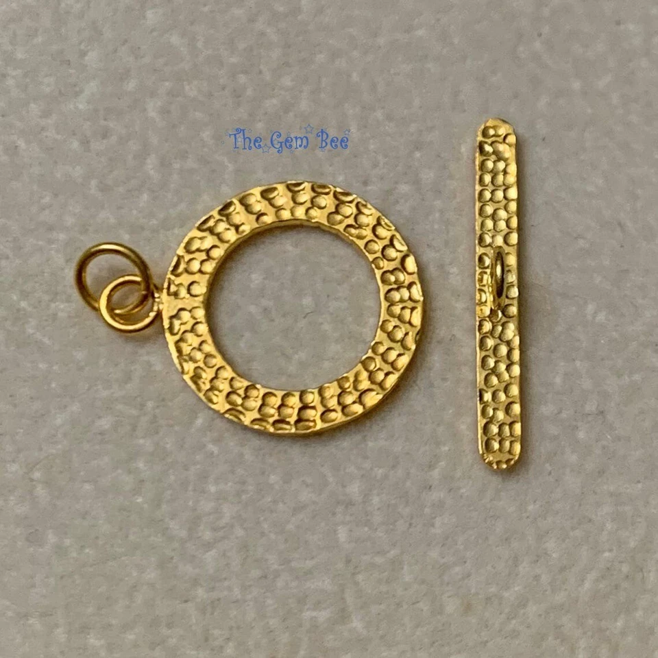 18k Yellow Gold 12.5 15 18mm Large Circle Fancy Hammered Texture Toggle Clasp - Image 2 of 4
