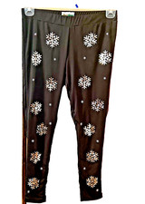 Women's Tipsy Elves Black Silver Sequin Snowflake Christmas Leggings SZ XL