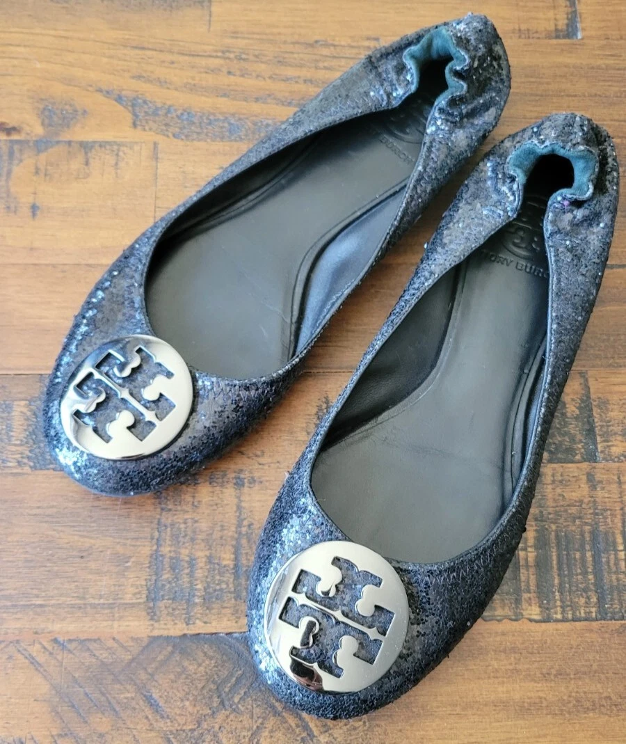 Tory Burch Black Glitter Flats Womens Size 8 eBay