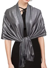Women's Sparkling Metallic Pashmina Shawls and Wraps Long Party Scarf Solid C...