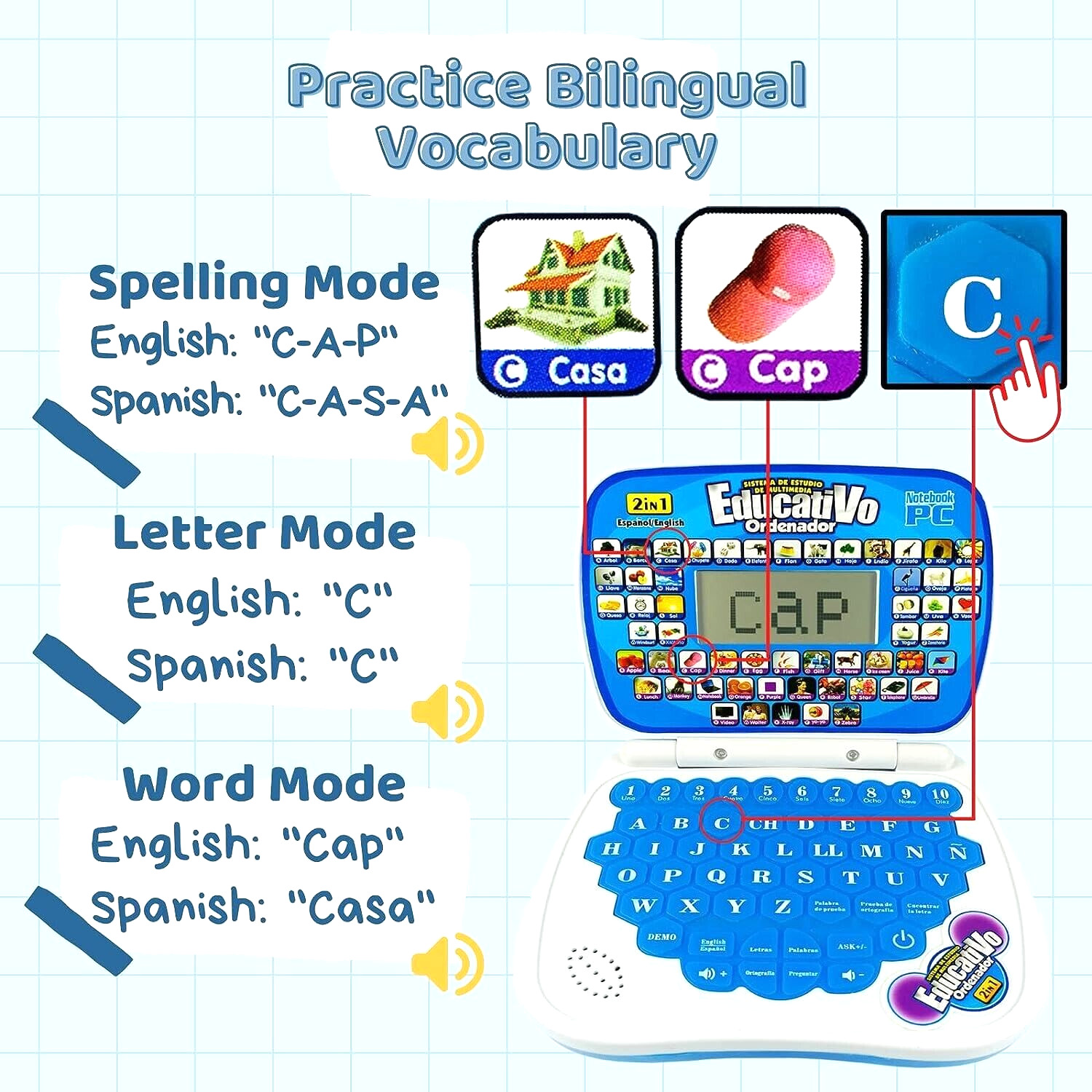 Portable Bilingual Early Educational Learning Kids Laptop Toy with Mouse Pink(S)