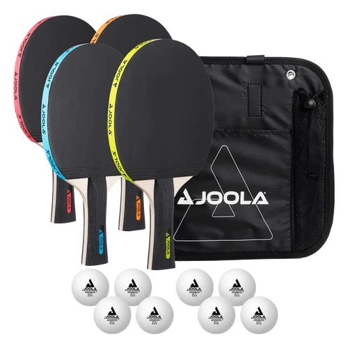 JOOLA Tischtennis Set Neon 4 Tischtennisschläger 8 TT Bälle Tasche Ping Pong