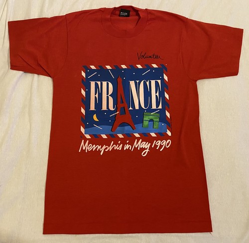 Vintage 90s Memphis In May 1990 France Red M T-Shirt Volunteer Single Stitch