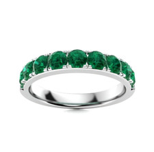 Emerald Brilliant-Cut Round 3.00mm Half Eternity Band Ring With Rhodium Plated