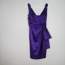 MAGGY LONDON PURPLE SATIN RUCHED FRONT V BACK COCKTAIL DRESS sz 4 gn