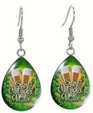 "St. Patrick's Day" Beer Shamrocks Earrings Silver Tone - St. Patty's Day