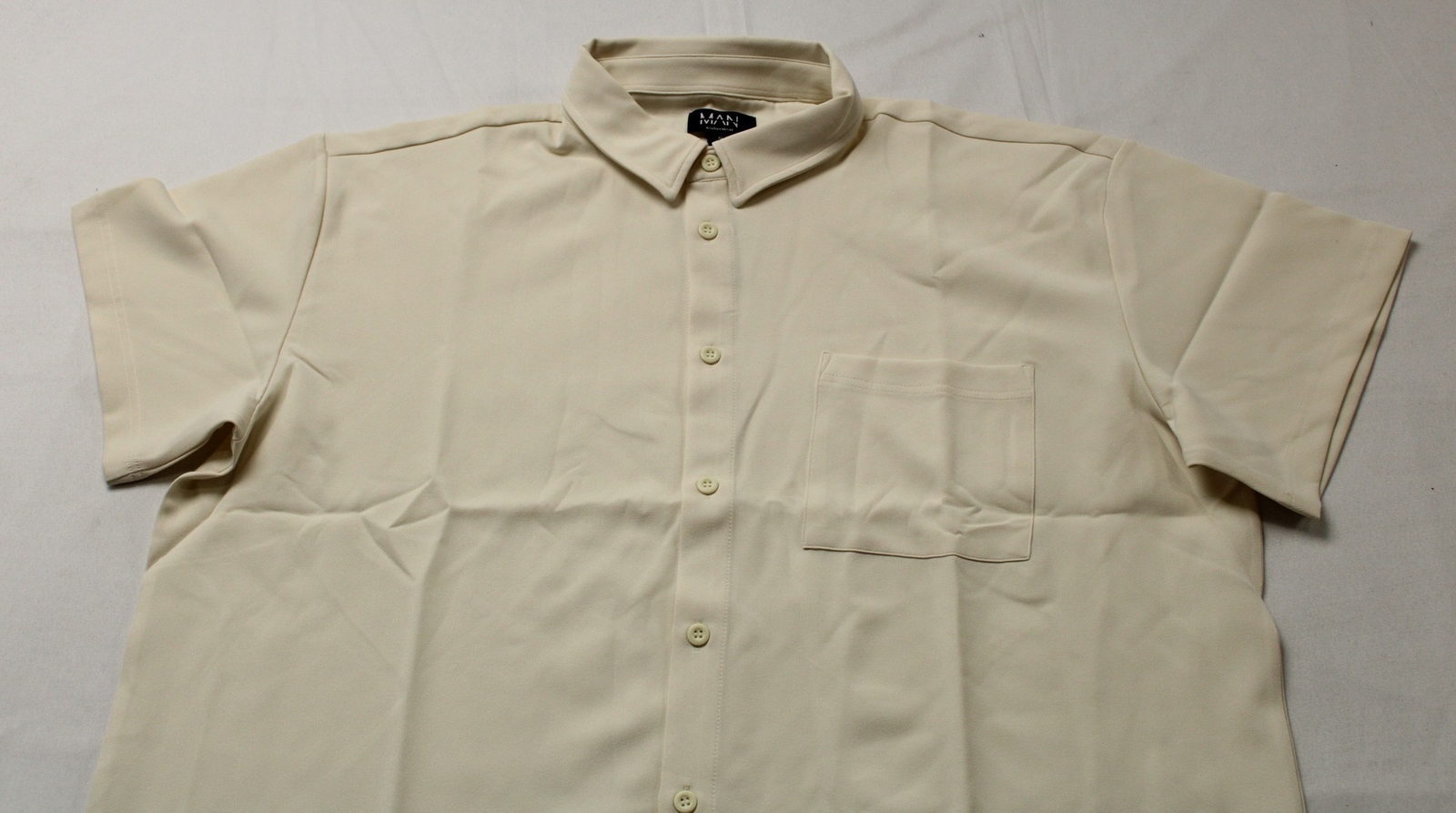 Boohoo Man Men's Slim V-Neck Ribbed Short Sleeve Polo AR8 Stone Large NWT