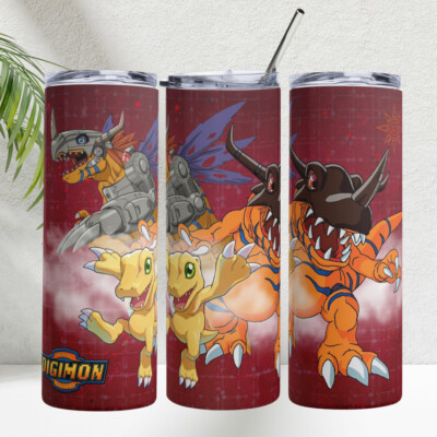 Digimon Agumon Greymon MetalGreymon Tumbler 20oz Digimon Evolutions Anime Gift 