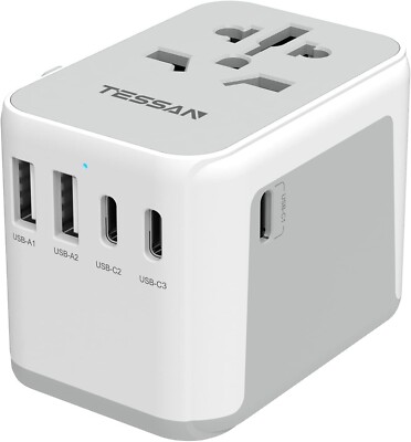 TESSAN Universal Travel Adapter, International Power Adapter 5.6A 28W 3 USB C 2