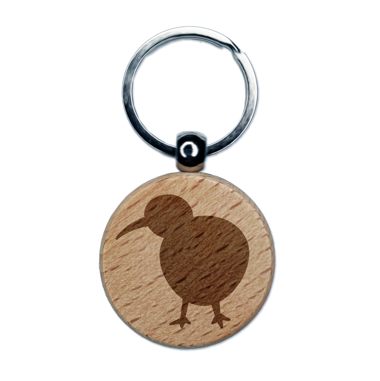 Kiwi Bird Solid Engraved Wood Round Keychain Tag Charm