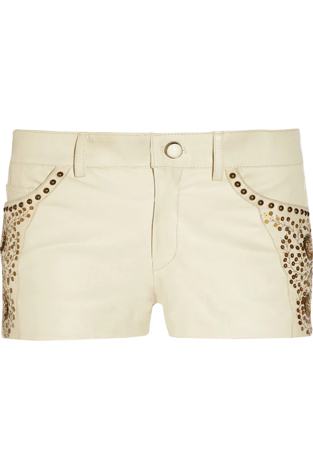 Pantalones Cortos Isabel Marant Marfil Devin Embellecidos Cuero Elástico Talla 36 Foto 3 de 4
