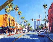Los Angeles with Melrose Avenue oil painting 8x10 Print