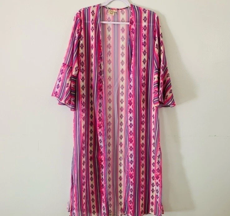 ❅�Southern Grace Headin’ South Sheer Azteca Tie Dye Kimono Talla Pequeña Foto 2 de 4